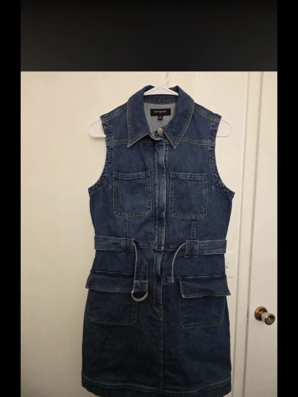 Banana Republic Sleeveless Dark Blue Denim Mini Dress with Belt